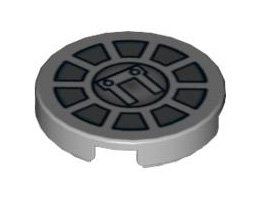 Tile, Round 2 x 2 with SW Radial Machinery Pattern : {умерено каменно сив}