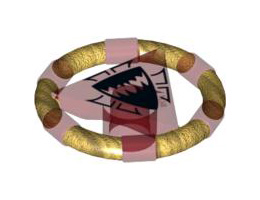 Ring with Center Triangle with Gold Bands and Shark Pattern (Atlantis Treasure Key): {прозрачно червен}