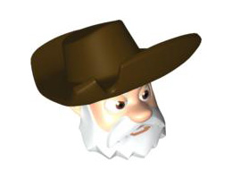 Minifigure, Head Modified Male with White Beard and Dark Brown Hat Pattern (Stinky Pete): {светло нуга}