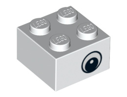 Brick 2 x 2 with Eye without White Pattern on Two Sides, Circle in Pupil, Offset : {бял}