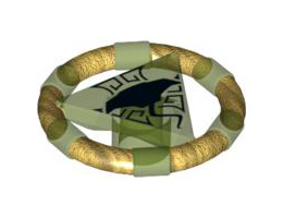 Ring with Center Triangle with Gold Bands and Manta Ray Pattern (Atlantis Treasure Key): {прозрачно ярко зелен}