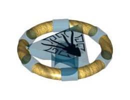 Ring with Center Triangle with Gold Bands and Squid Pattern (Atlantis Treasure Key): {прозрачно син}