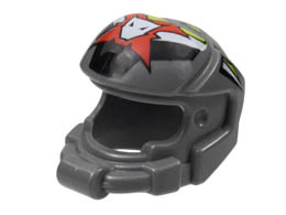 Minifigure, Headgear Helmet Space with World Racers Team Extreme Logo Pattern: {тъмно каменно сив}