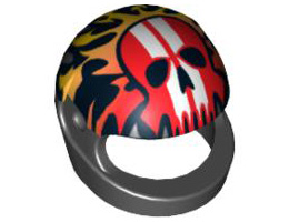 Minifigure, Headgear Helmet Motorcycle (Standard) with Flames and Red Skull with White Stripes Pattern: {черен}