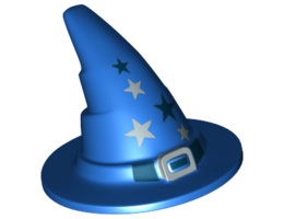 Minifigure, Headgear Hat, Wizard / Witch with Silver Buckle and Stars Pattern: {ярко син}