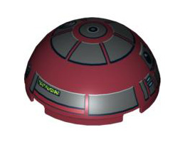 Cylinder Hemisphere 4 x 4 with R4-P17 Astromech Droid Pattern: {нов тъмно червен}