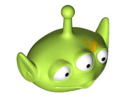 Minifigure, Head Modified Alien with Antenna and Three Eyes, Yellow Spill on Forehead Pattern: {ярко жълто-зелен}