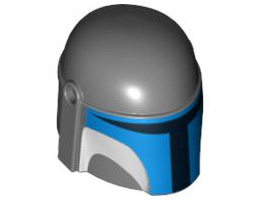 Minifigure, Headgear Helmet with Holes, SW Mandalorian with Blue and White Pattern: {тъмно каменно сив}