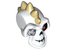 Minifigure, Head Modified Skull with Tan Spikes and Metal Eyepatch Pattern: {бял}