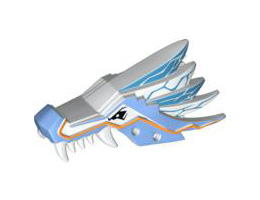Dragon Head (Ninjago) Upper Jaw with Medium Blue Sections and Orange Stripes Pattern: {бял}