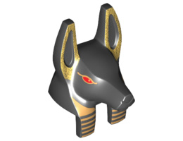 Minifigure, Head Modified Anubis Guard Head with Gold Print and Red Eyes Pattern: {черен}