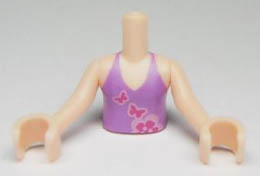 Torso Mini Doll Friends Medium Violet Halter Top with Butterflies and Flowers Pattern, Light Nougat Arms with Hands: {светло нуга}