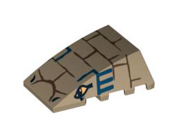 Wedge 4 x 4 No Studs with Bricks, Blue Lines and 2 Eyes Pattern (Cobra Head): {пясъчно жълт}