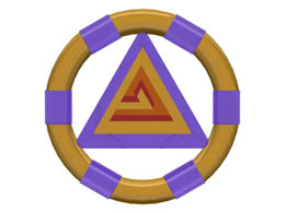 Ring with Center Triangle with Gold Bands and Triangle Pattern (Atlantis Treasure Key): {прозрачно ярко синьо-виолетов}