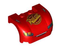 Vehicle, Mudguard 3 x 4 x 1 2/3 Curved with Front with Headlights, Open Mouth Grille, Lightning Bolts and 'Rust-eze' Pattern (8486) : {ярко червен}