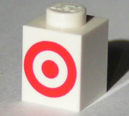 Brick 1 x 1 with Red Target Logo Pattern: {бял}