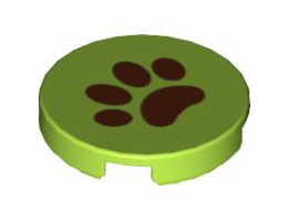 Tile, Round 2 x 2 with Brown Paw Pattern: {ярко жълто-зелен}