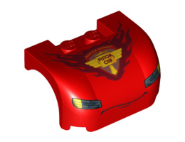 Vehicle, Mudguard 3 x 4 x 1 2/3 Curved with Front with Headlights, Thin Curved Smile and 'PISTON CUP' Pattern: {ярко червен}