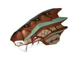 Dragon Head (Ninjago) Upper Jaw Spiny with Dark Tan Scales, Sand Green Stripes, and White Teeth Pattern: {червеникаво-кафяв}