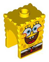 Minifigure, Head Modified SpongeBob SquarePants with Open Smile Large Pattern: {ярко жълт}
