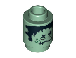 Brick, Round 1 x 1 Open Stud with HP Shrunken Head Pattern: {пясъчно зелен}