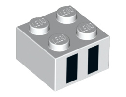 Brick 2 x 2 with Two Black Rectangles Pattern: {бял}