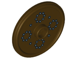 Minifigure, Shield Round with Stud and Ring Around Edge with Silver Dots Pattern: {тъмно кафяв}