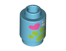 Brick, Round 1 x 1 Open Stud with Paw Prints and Heart Pattern: {умерено небесносин}