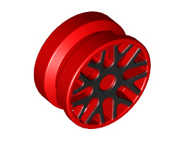 Wheel 11mm D. x 6mm with 8 'Y' Spokes with Black Outline Pattern: {ярко червен}