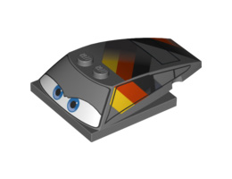 Wedge 6 x 4 x 1 1/3 with 4 x 4 Base with Blue Eyes, Windows and Black, Red and Yellow Pattern: {тъмно каменно сив}