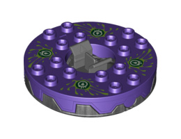 Turntable 6 x 6 Round Base Serrated with Dark Purple Top and Lime, White and Dark Green Venomari Pattern (Ninjago Spinner): {титаниево метален}