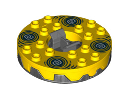 Turntable 6 x 6 Round Base Serrated with Yellow Top and White and Dark Blue Hypnobrai Pattern (Ninjago Spinner): {титаниево метален}