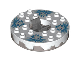 Turntable 6 x 6 Round Base Serrated with White Top and White Heads on Medium Blue Ice Shards Pattern (Ninjago Spinner): {сребърно метален}