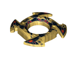 Ring 4 x 4 with 2 x 2 Hole and 4 Arrow Ends with Black and Red Stone Shards Pattern (Ninjago Spinner Crown): {топло златист}