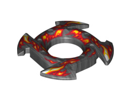 Ring 4 x 4 with 2 x 2 Hole and 4 Arrow Ends with Yellow and Red Flames Pattern (Ninjago Spinner Crown): {титаниево метален}