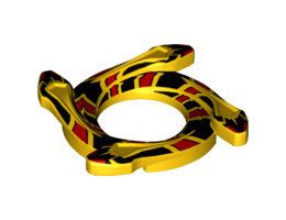 Ring 4 x 4 with 2 x 2 Hole and 4 Snake Head Ends and Red and Black Scales Snake Pattern (Ninjago Spinner Crown): {ярко жълт}