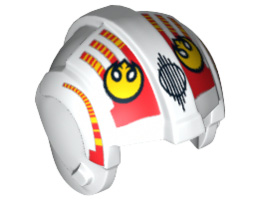 Minifigure, Headgear Helmet SW Rebel Pilot with Yellow Rebel Logo, Red and Yellow Stripes Pattern: {бял}