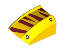 Slope, Curved 2 x 2 Lip with Rivets and Dark Red Tiger Stripes Pattern: {ярко жълт}