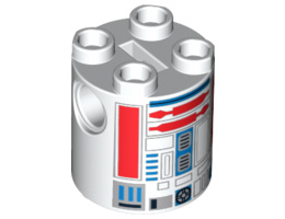 Brick, Round 2 x 2 x 2 Robot Body with Red Lines and Blue Pattern (R5-D8 / R5-D4): {бял}