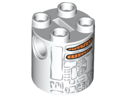 Brick, Round 2 x 2 x 2 Robot Body with Gray Lines and Carrots Pattern (Snowman R2-D2): {бял}