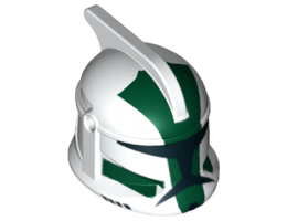 Minifigure, Headgear Helmet SW Clone Trooper with Holes, Dark Green Markings, Clone Commander Gree Pattern: {бял}
