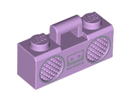 Minifigure, Utensil Radio Boom Box with Handle with Silver Cassette Player, Buttons and Rimmed Speakers Pattern: {лавандулов}