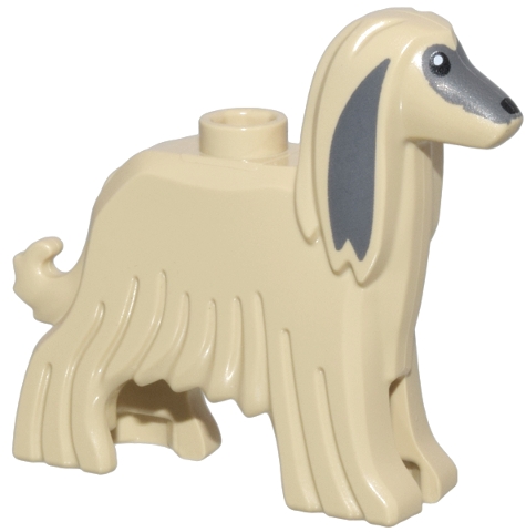 Dog, Afghan Hound with Dark Bluish Gray Face and Ears, Black Eyes and Nose, and White Pupils Pattern: {тухлено жълт}