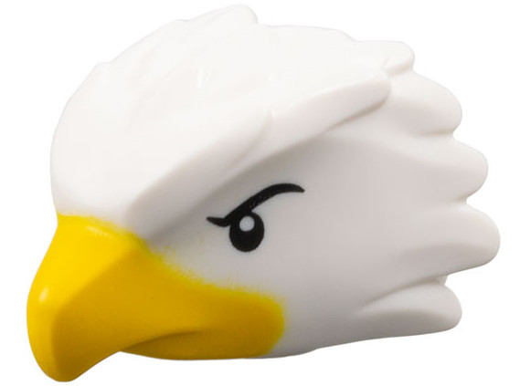 Minifigure, Head, Modified Bird (Eagle) with Black Eyes and Eyebrows, Yellow Beak Pattern: {бял}