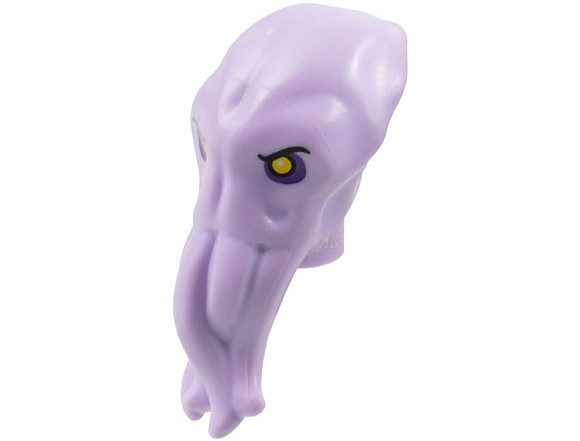 Minifigure, Head, Modified Alien Elongated, Point in Back with 4 Mouth Tentacles with Black Eyebrows, Yellow Eyes and Dark Purple Eye Shadow Pattern: {лавандулов}