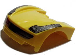 Vehicle, Mudguard 3 x 4 x 1 2/3 Curved Front with Headlights with Dark Bluish Gray Stripe with Dots and Grille Pattern: {ярко жълт}