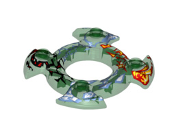 Ring 4 x 4 with 2 x 2 Hole and 4 Swirl Ends with Blue and Red Pattern (Ninjago Spinner Crown): {прозрачно зелен}