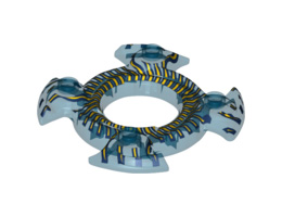 Ring 4 x 4 with 2 x 2 Hole and 4 Swirl Ends with Yellow Scales Pattern (Ninjago Spinner Crown): {прозрачно син}
