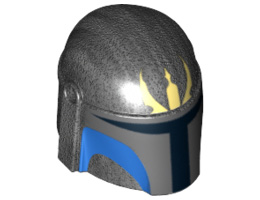 Minifigure, Headgear Helmet with Holes, SW Mandalorian with Light Lime Trident Pattern: {титаниево метален}