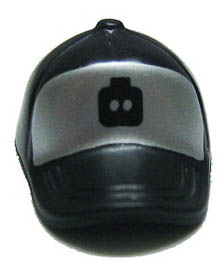 Minifigure, Headgear Cap - Short Curved Bill with Seams and Button on Top and Black Minifigure Head on Metallic Silver Pattern: {черен}